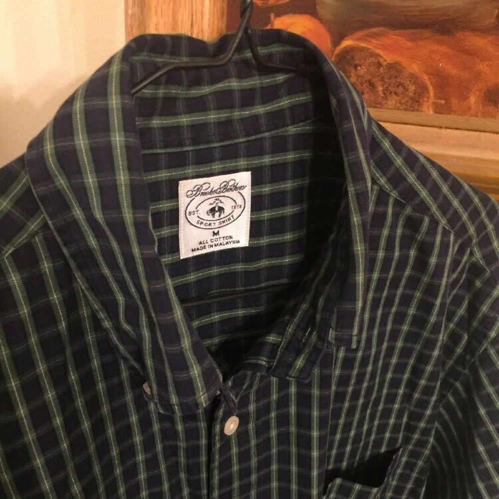 BROOKS BROTHERS~non iron all Cotton Green/Blue Pla